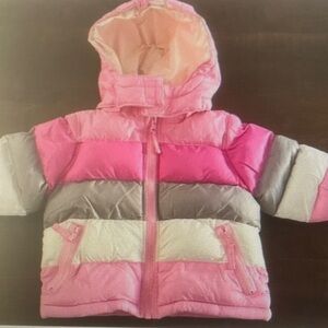 Girls Pink Striped Puffer Jacket